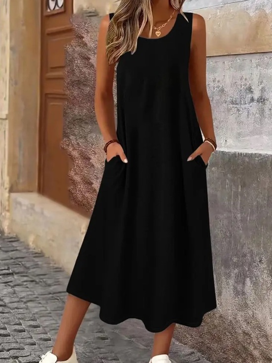 Dresses & Skirts - NWT Stretchy Loose Fit Black Sleeveless Midi Dress with Pockets